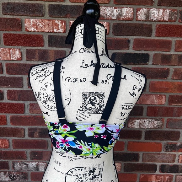 FLORAL BIKINI CUTOUT HIGH WAIST SWIMSUIT SIZE LARGE NEW - Picture 3 of 15